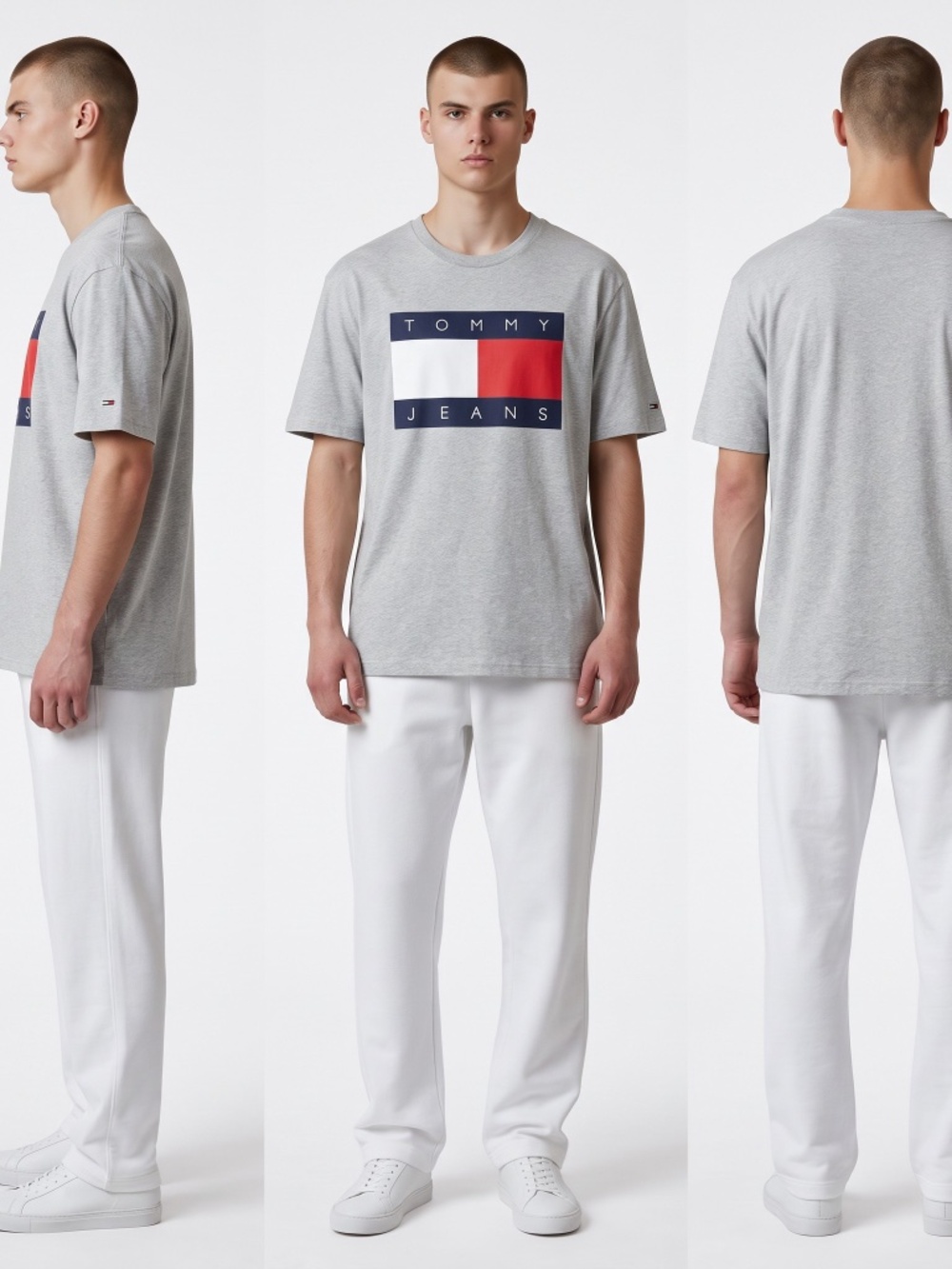 Tommy Hilfiger Men's‎ Graphic Flag T-Shirt Size L Gray Multi Cotton Short Sleeve
